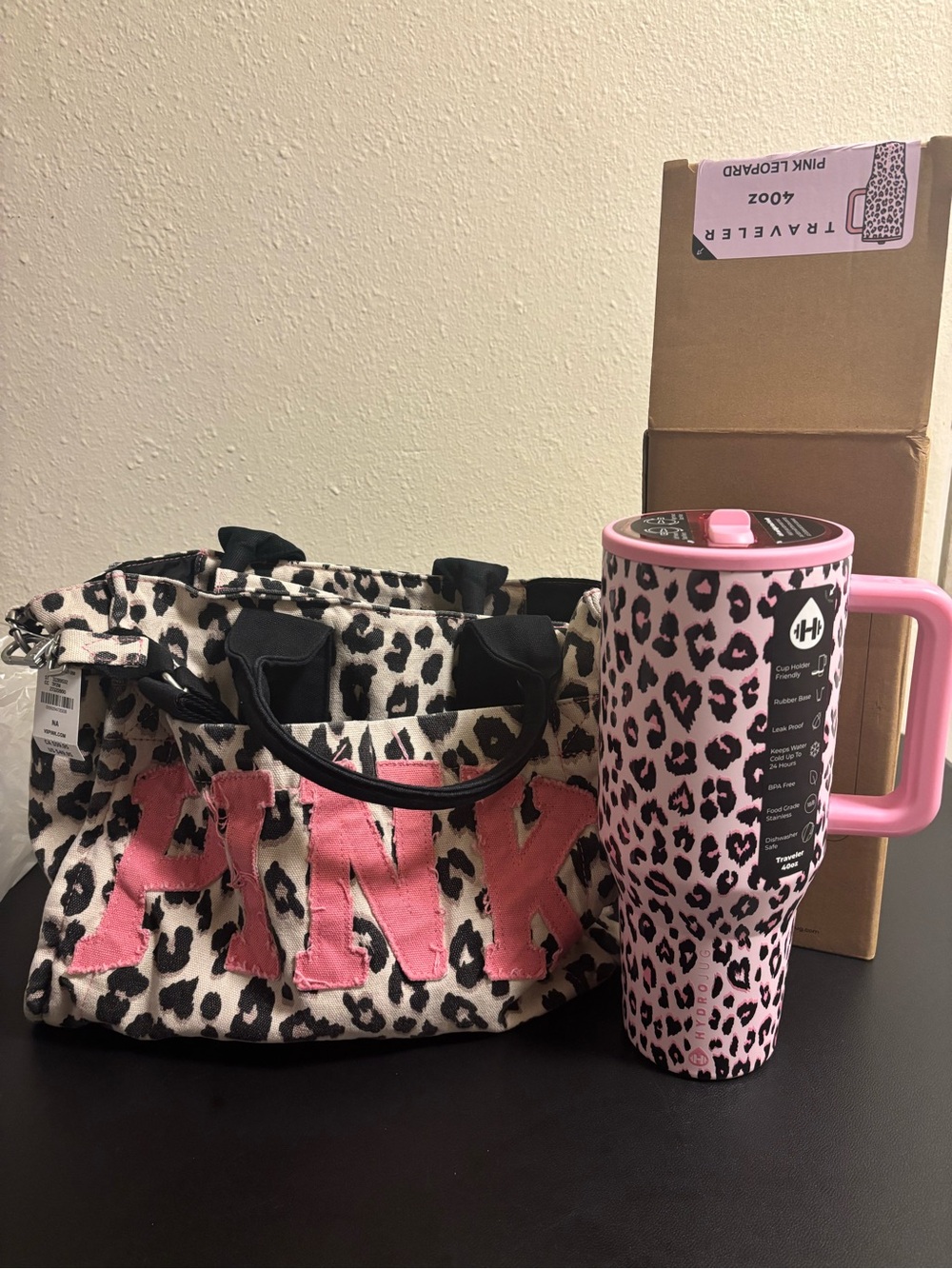 PINK Victoria's Secret  Leopard Tote & Hydrojug tumblr 40oz